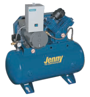 What feature helps reduce pump temperatures in the air compressor?