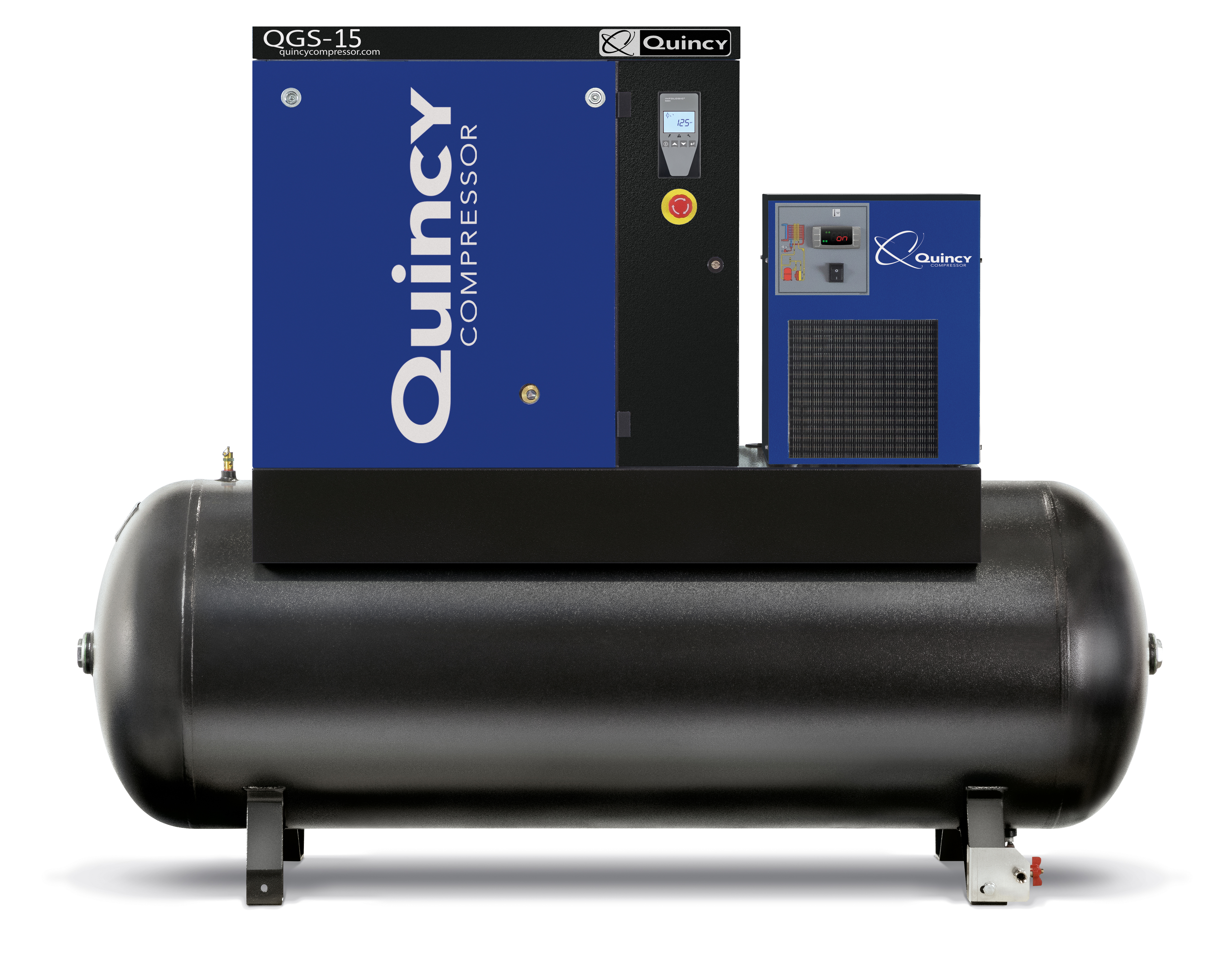 Quincy QGS 15 TMD-3 15 HP Rotary Screw Air Compressor w/ Dryer - 125 psi Questions & Answers