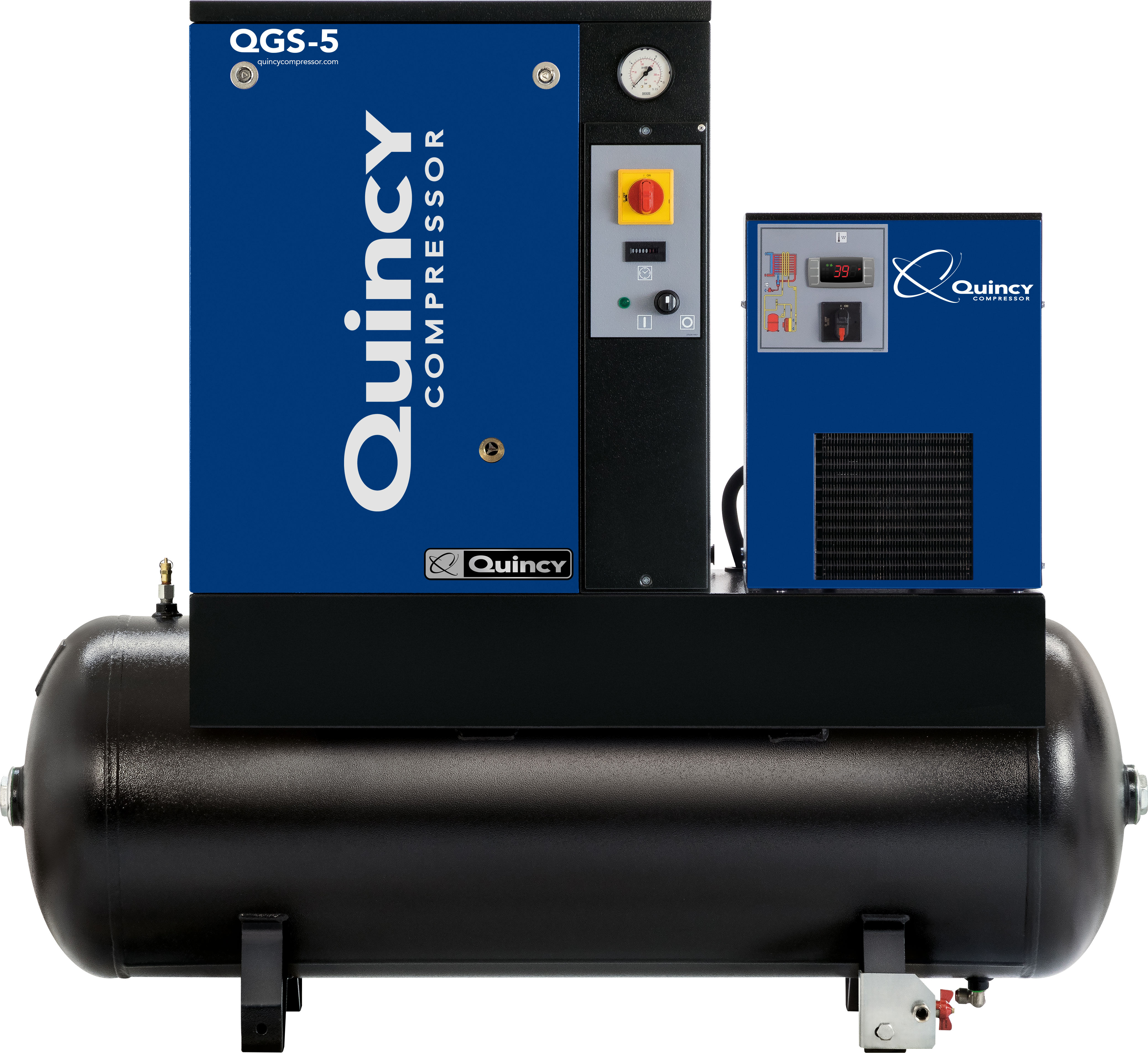 Quincy QGS 5 TMD-1 5 HP 230 Volt Single Phase, 60 Gallon Horizontal Rotary Screw Air Compressor with Dryer Questions & Answers