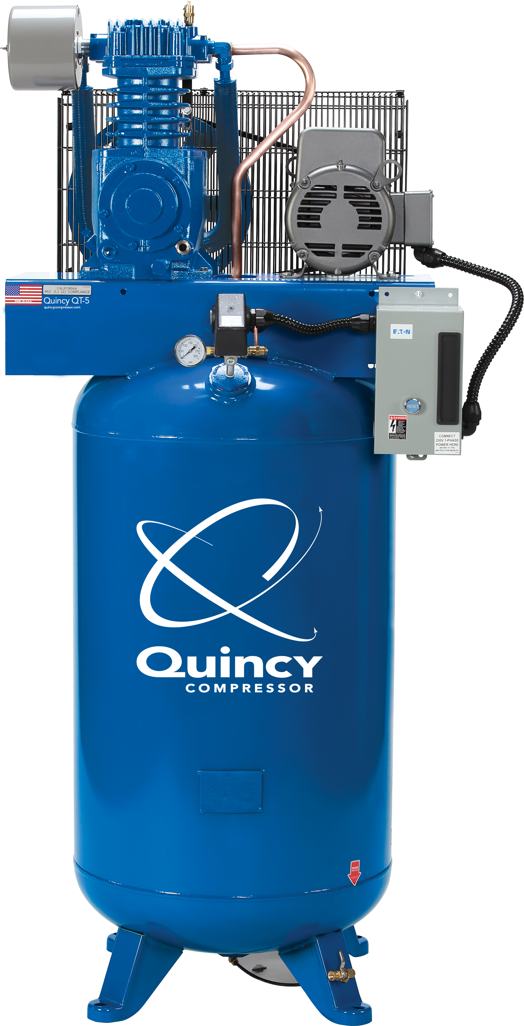 Quincy 271CS80VCB23 7.5 HP PRO, 230 Volt Single Phase, Two Stage, 80 Gallon Vertical Air Compressor Questions & Answers