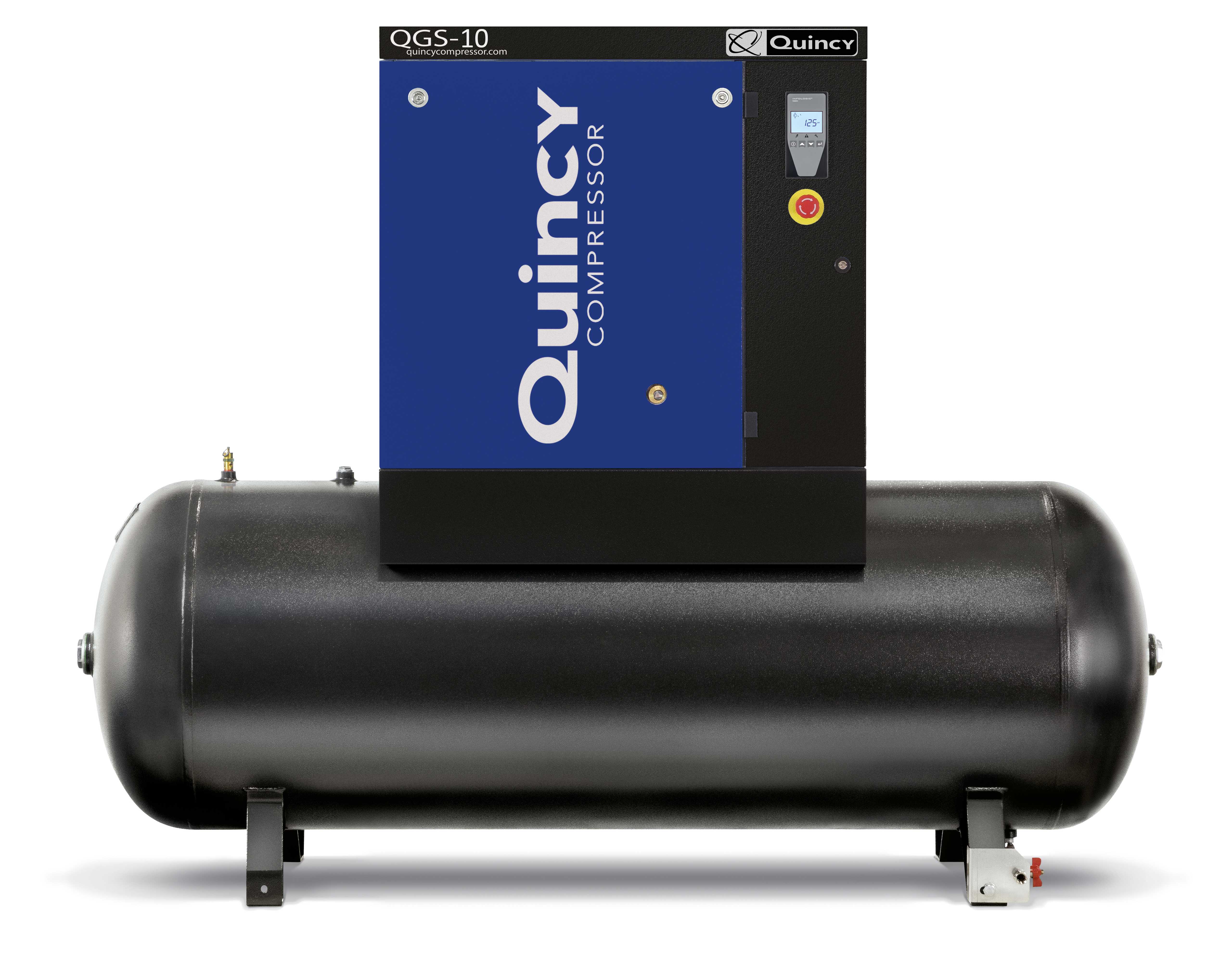 Quincy QGS 10 TM-3 10 HP 230/460 Volt Three Phase, 132 Gallon Horizontal Rotary Screw Air Compressor - 125 psi Questions & Answers