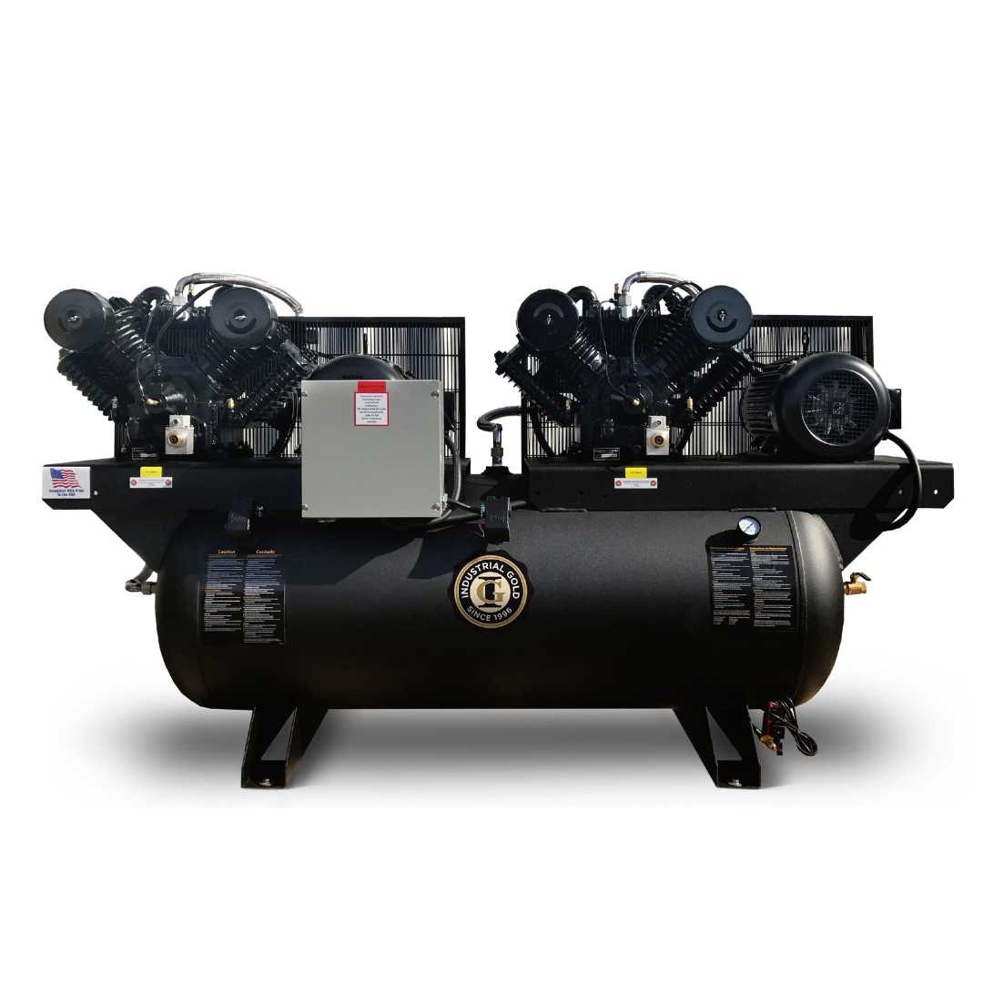 Industrial Gold DCI7523E240H-10P 2 x 7.5 HP Three Phase Duplex Air Compressor 240 Gallon Tank Questions & Answers