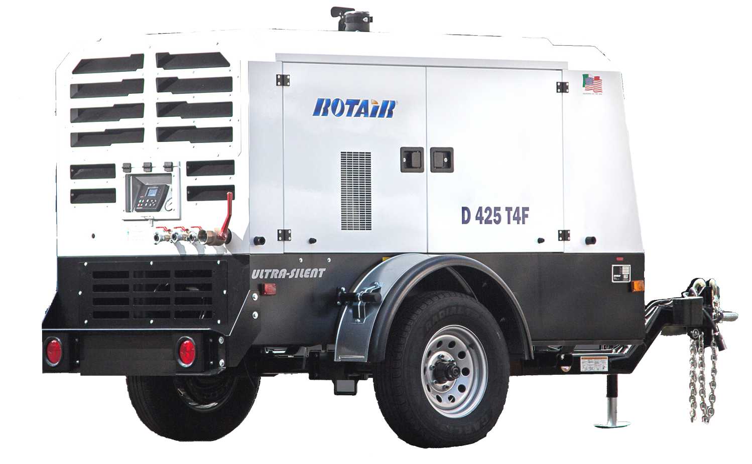 What are the dimensions of the Elgi D425T4F 425 CFM towable air compressor?