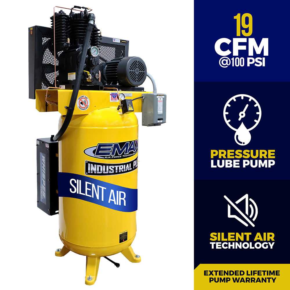 EMAX ESP05V080I3 Industrial Plus Whisper Series 5 HP 3 PH 80 Gallon Vertical Air Compressor with Air Silencer Questions & Answers