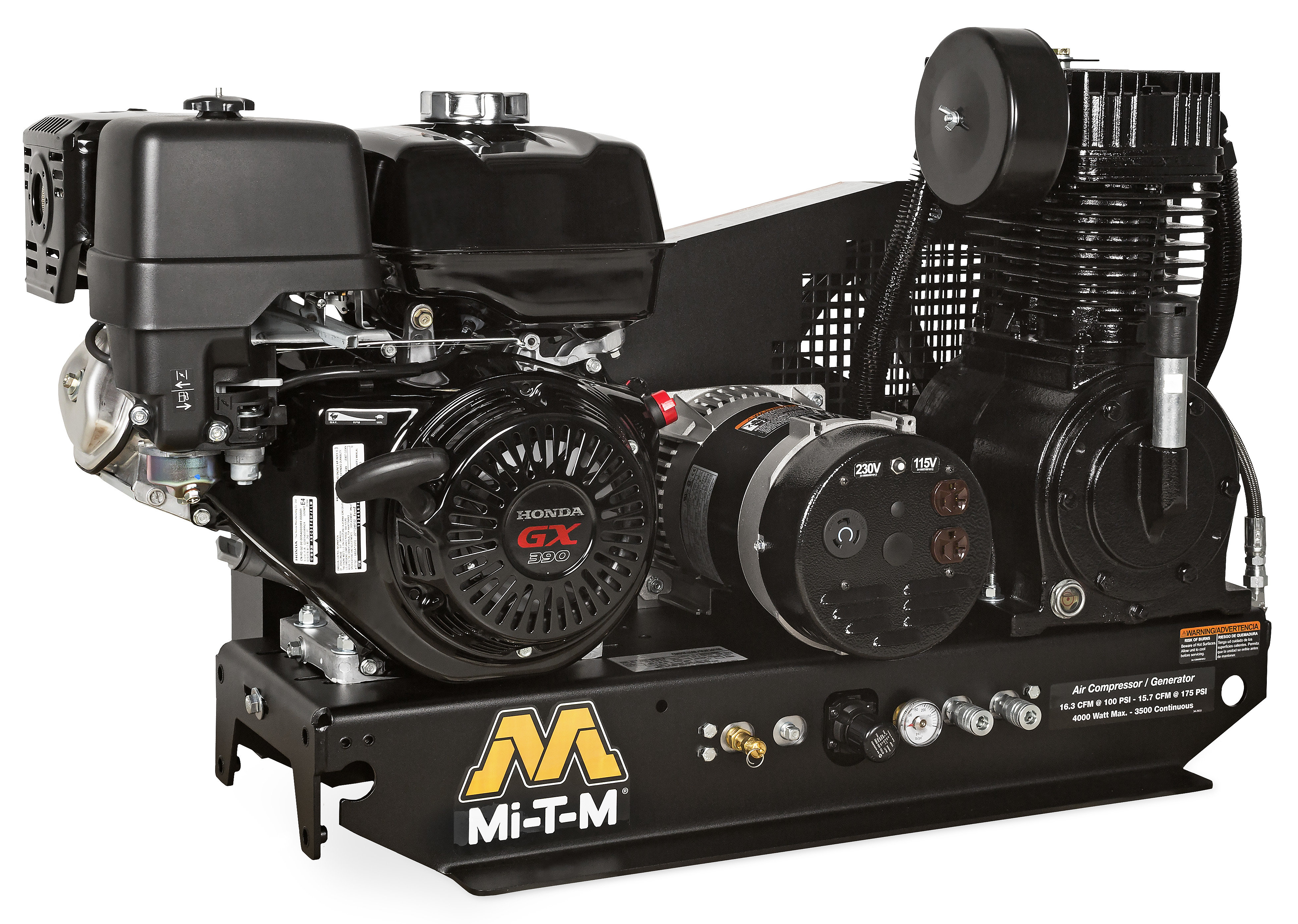 What is the continuous output of the generator with the compressor off load?