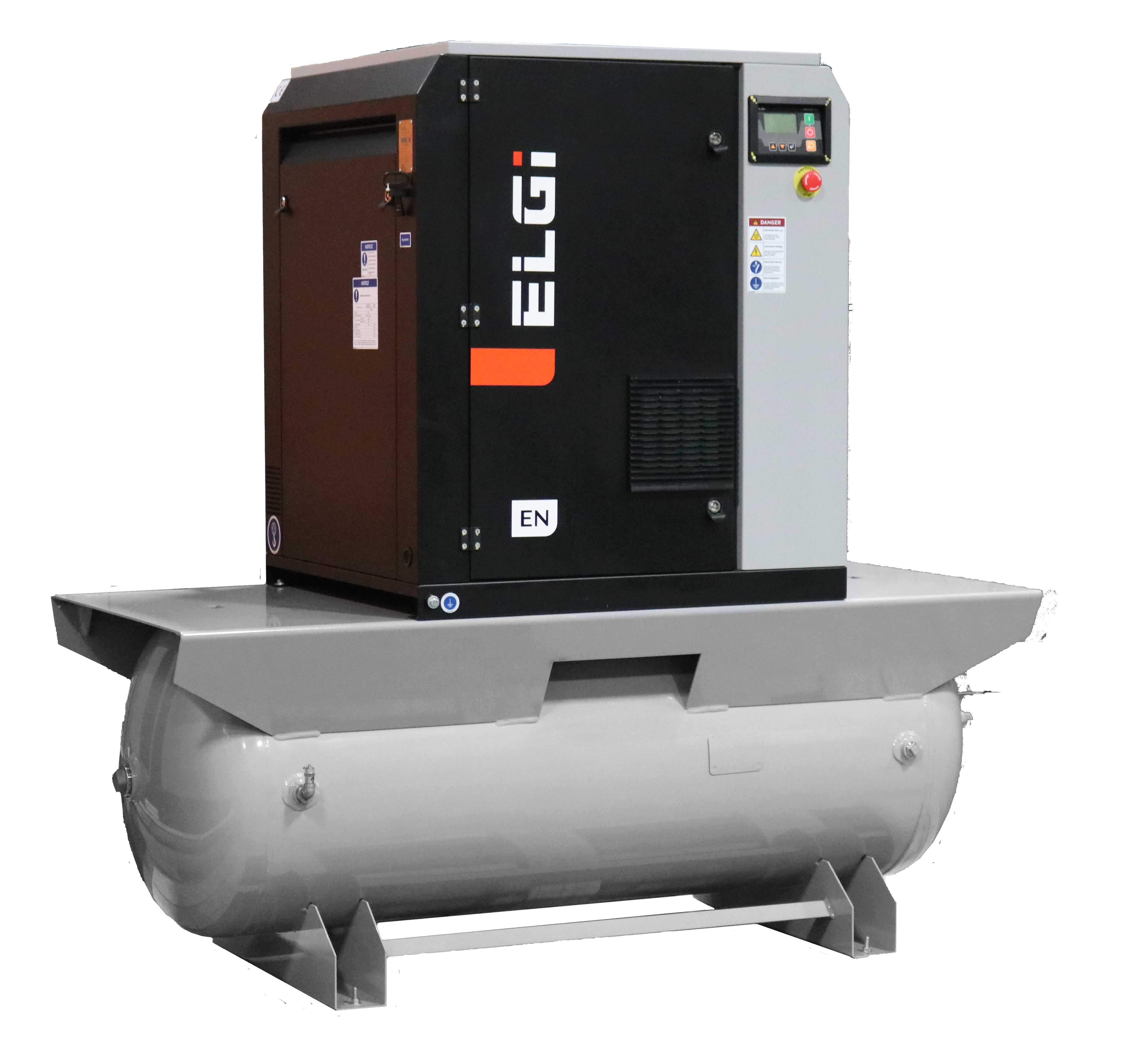Elgi EN07-125-120T-A2 10 HP 208/230/460 Volt Three Phase Rotary Screw Air Compressor Compressor 120 Gallon Horizontal Tank Mount - 125 psi Questions & Answers