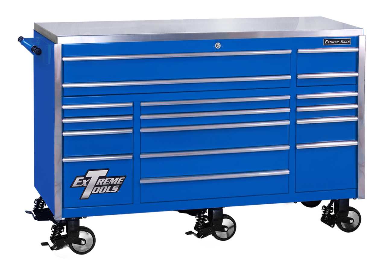Extreme Tools EX7217RCBL Roller Cabinet Tool Box Shown with Optional Casters Questions & Answers