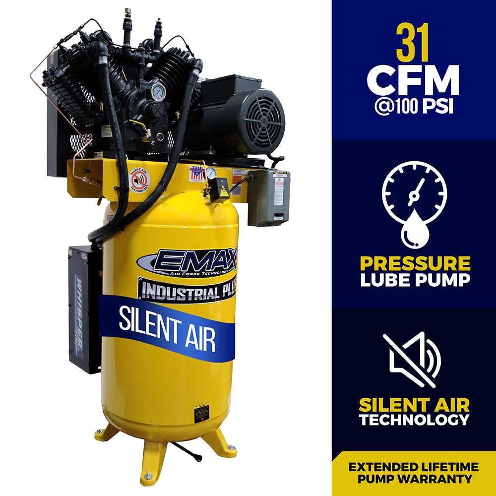EMAX ESP07V080V3 Industrial Plus Whisper Series 7.5 HP 3 PH 80 Gallon Vertical Air Compressor with Air Silencer Questions & Answers