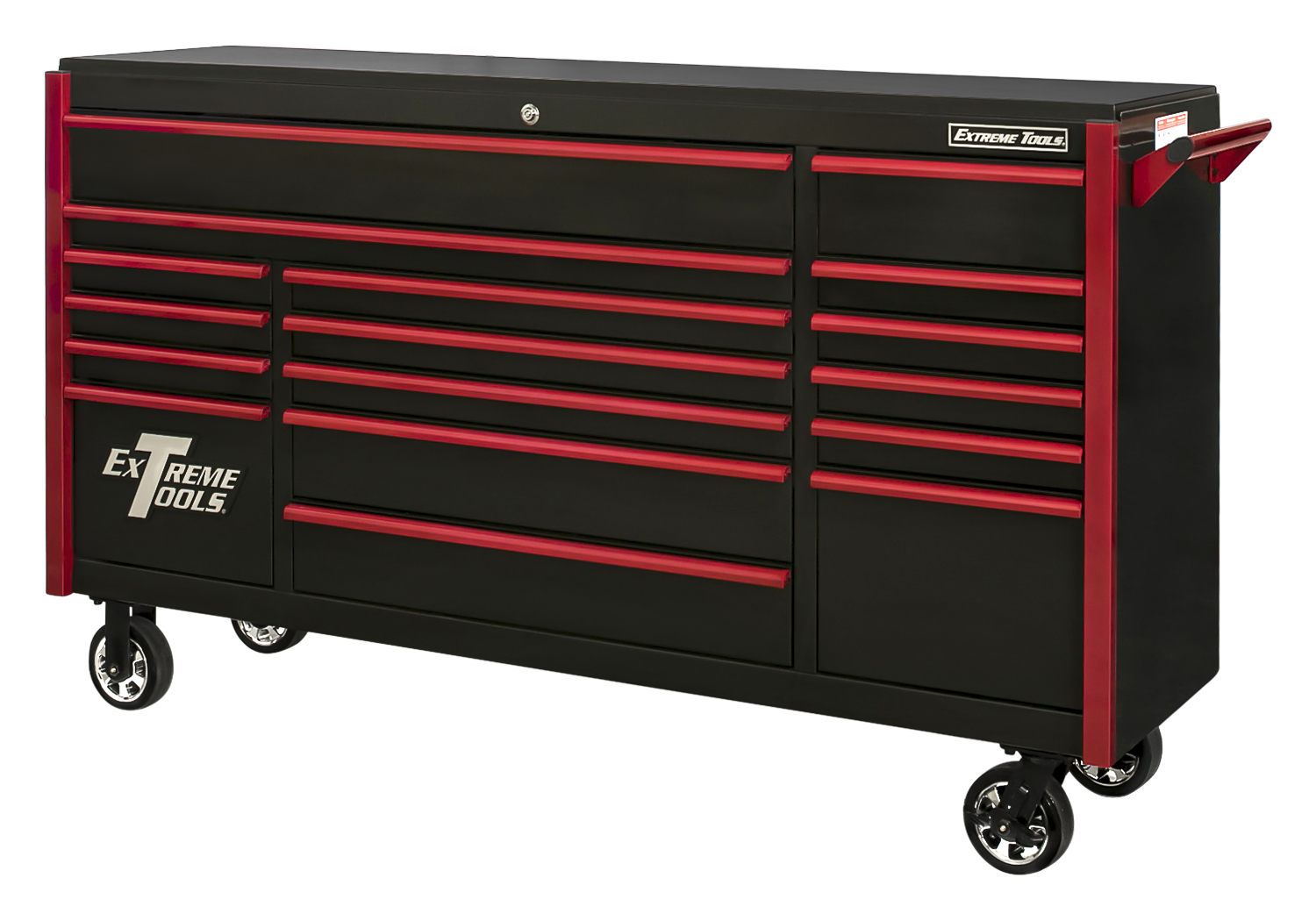 Extreme Tools DX722117RCBKRD - DX Series 72", 17 Drawer, 21" Deep Roller Cabinet - Black with Red Drawer Pulls Questions & Answers