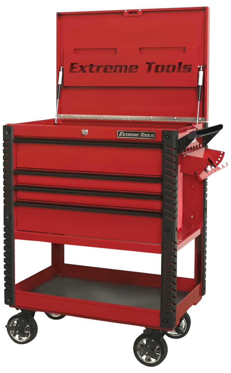What type of drawer pulls does the tool cart have?